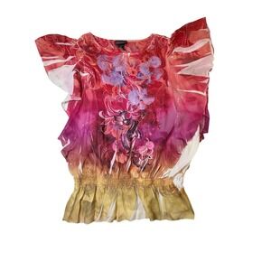 Lane Bryant Pink Floral Paisley Flutter Sleeve Smocked Waist Blouse Top 18/20